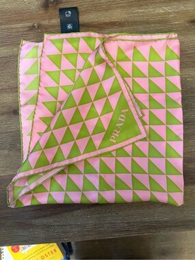 Prada Pink & Green Triangle Pattern Silk Scarf
